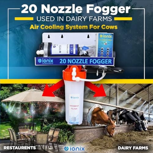 IONIX Fogger Kit with 20 Nozzles – Ideal High-Pressure Misting System for Dairy Farms, Restaurants, Cafes, and Outdoor Areas – Enhances Cooling, Humidity Control & Air Quality – Premium Durable Design 6