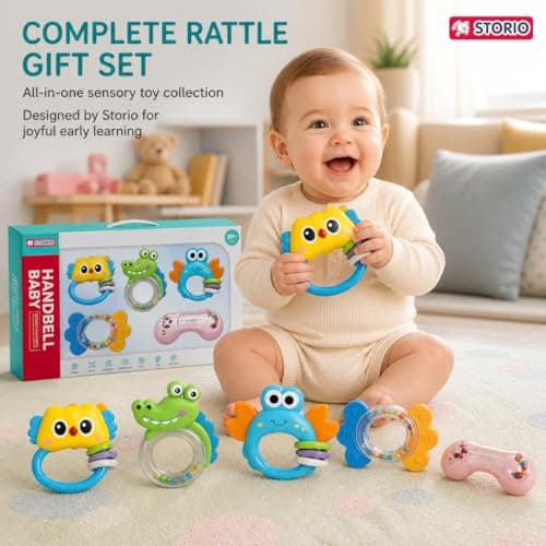 Storio Baby Rattle Set | Newborn Rattle Gift Set for Boys & Girls | Safe & Colorful Infant Toys for Early Learning & Sensory Play | Ideal Gift Pack for 0-12 Months Babies 5