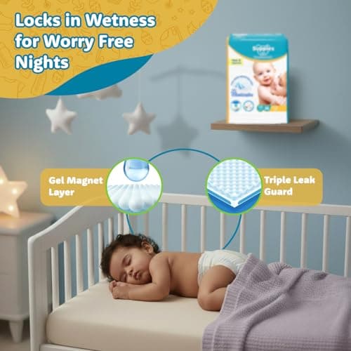 Amazon Brand - Supples Premium Baby Diaper Pants | 144 Baby Diapers | Medium | 7-12 Kg | 12 Hrs Absorption | Cushiony Cotton Soft Fabric | Phthalates-Free | Triple Leak Guard | 72 Count, Pack of 2 4
