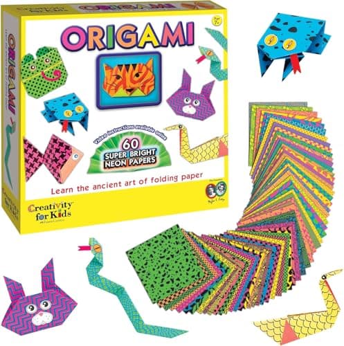 Creativity for Kids by Faber-Castell Neon Origami Kit - 60 Double-Sided Neon Origami Paper Sheets with Stickers, DIY Art Craft Activity for Beginners, Gift for Girls and Boys Ages 7-12