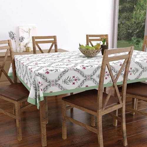 BLOCKS OF INDIA Cotton Table Cloth, Hand Block Print, 142 x 218 cm, 6 Seater Dining Table, Rectangular (Green BEL) 3