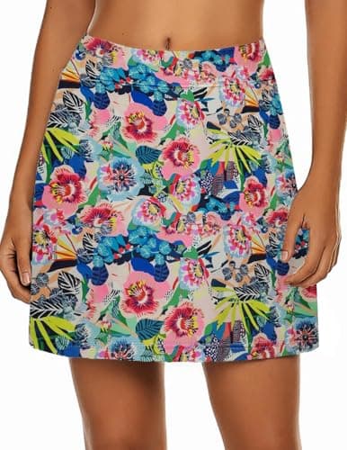 Nora Nico Women's High Rise Flared Stretchy Opaque Skater Skirts with Shorts (skarter-Skirt-Leaf-Print-m)