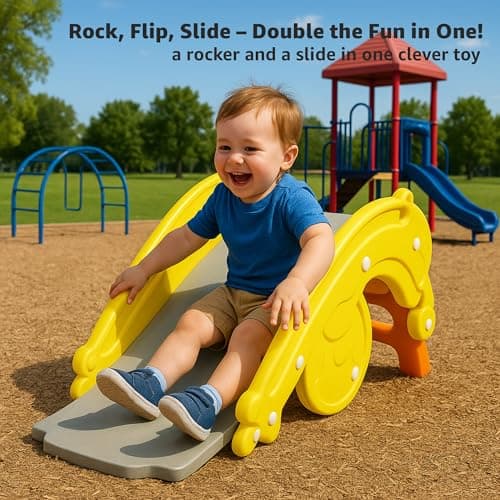 Amazon Brand - Jam & Honey 3 in 1 Frog Foldable Slide, Baby Slide with Rocker & Basketball | with Ball | Foldable Freestanding Indoor & Outdoor Slides| Rideon & Rocker, Multicolor, 18+ Months 3