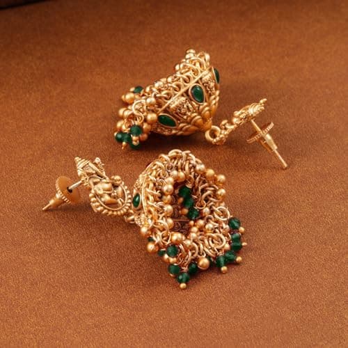 Rubans Earrings Temple Divine Ganesha Jhumka Emerald Green Color Jewellery Gift for Women & Girls 4