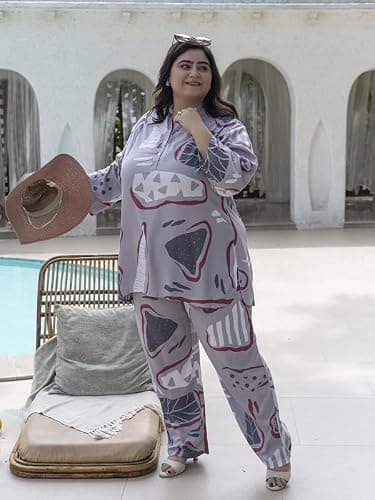 TITTLI Women's Plus Size Rayon Digital Printed Co-Ord Set | Tunic and Trouser |Mandrin Collar 3/4 Sleeve with Tunic |Two Pockets and Elascited Waistband with Trouser| 3XL to 8XL Smoke Grey 4