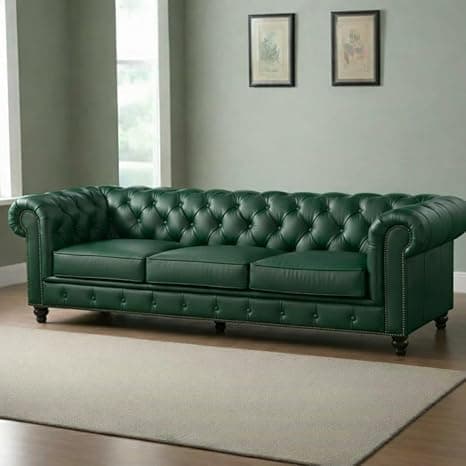 Classic Leatherette Chester Sofa Set Button Tufted, Classic Style Sofa Set 3-Person Sofa for Living Room, Office, and Hallway Colour (Bottle Green, 3 Seater Sofa)