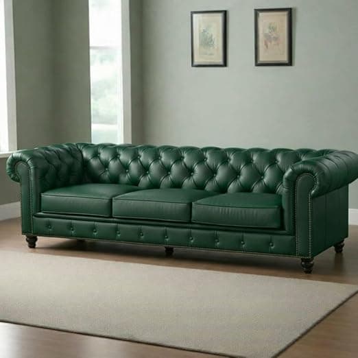 Classic Leatherette Chester Sofa Set Button Tufted, Classic Style Sofa Set 3-Person Sofa for Living Room, Office, and Hallway Colour (Bottle Green, 3 Seater Sofa)