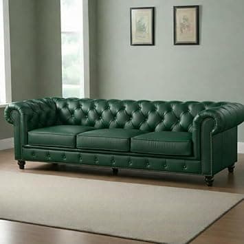 Classic Leatherette Chester Sofa Set Button Tufted, Classic Style Sofa Set 3-Person Sofa for Living Room, Office, and Hallway Colour (Bottle Green, 3 Seater Sofa)