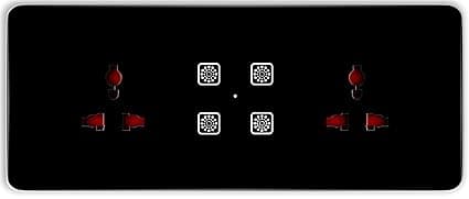 Smart Switch Board (WiFi) (Black) (6M Size) : 4 Switch + 2 Socket | 3 Yr Warranty | Works with SmartLife App, Alexa, Google, Siri | Glass Touch