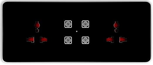 Smart Switch Board (WiFi) (Black) (6M Size) : 4 Switch + 2 Socket | 3 Yr Warranty | Works with SmartLife App, Alexa, Google, Siri | Glass Touch