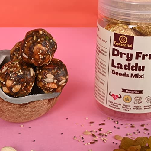 Equisential Dry Fruit Mix Laddoo | Combination of 8+ Essential Seeds | Purely Made with Mixed Dry Fruits Nuts and Seeds | No Sugar | No Jaggery | 500GM 5