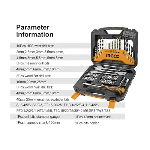 INGCO 67 Pcs Accessories Set Includes Durable Drill Screwdriver Rachet Handle Portable and Compact Kit Box For Drill, Electronics, Machinery 4