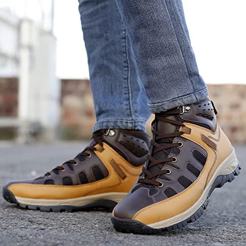 Bacca Bucci® Snowball 6 inches Moto Inspired Mountaineering Backpacking Hiking/Trekking Outdoor Boots for Men for Beginners- Brown, Size UK6 3