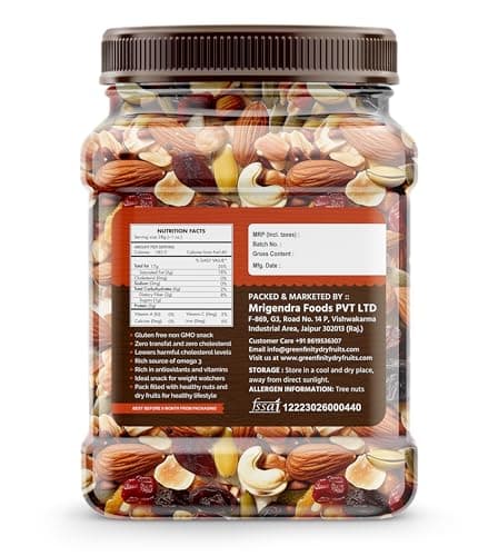 PrettyNutty Healthy Nutmix 500g, Dried Almonds, Black Raisins, Cashewnuts, Cranberries, Black Dates & Many More. (Pack of Jar) 2