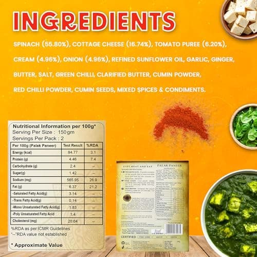 Chokhi Dhani Palak Paneer Ready to Eat 300g | Pure Veg Spinach & Paneer Curry | Heat & Serve Indian Meal | No Added Preservatives 2