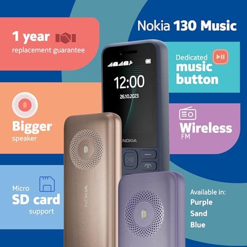 Nokia 130 Music | Built-in Powerful Loud Speaker with Music Player & Wireless FM Radio | Dedicated Music Button | Big 2.4 Display | 1 Month Standby Battery Life | 1 Year Replacement Guarantee | Purple 2