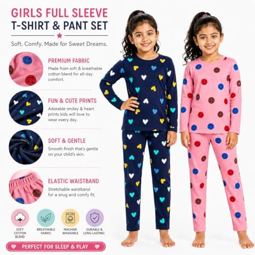 NammaBaby Baby Girls Full Sleeve T-Shirt Pajama Set Pack of 2 | Cotton Night Suit Soft & Cozy | 7-8 Years 3