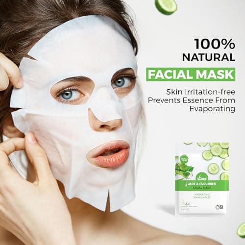 VCare Face Mask Sheets For Glowing Skin, Aloe Vera And Cucumber |Facial Skin Care Product For Women And Men For Smooth, Beauty Mask For All Skin Type, 3 Count 5