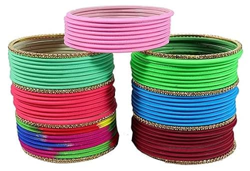 NMII Non-Precious Metal Base Metal with Zircon Gemstone Studded worked and Cutting Shaped Glossy Finished Bangle Set For Women and Girls,(Multicolor_2.10 Inches) Pack Of 144 Bangle Set 5