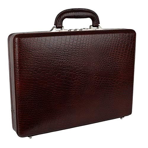 Reo Leather Men's Leather Briefcase Bag 15.6'' 18 L Laptop Compartment with Expandable Features High Security Italian Number Lock Combo (Brown) 3