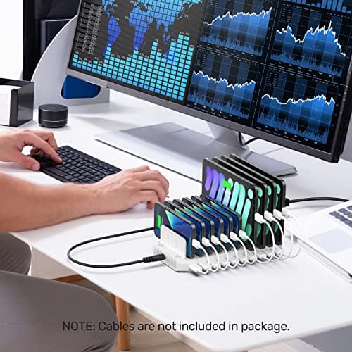 iPad Charging Station, Unitek 96W 10-Port USB Charging Dock Hub with Quick Charge 3.0, Charging Stand Compatible Multiple Device, Charging 8 iPads Simultaneously - White [Upgraded Divider] 5