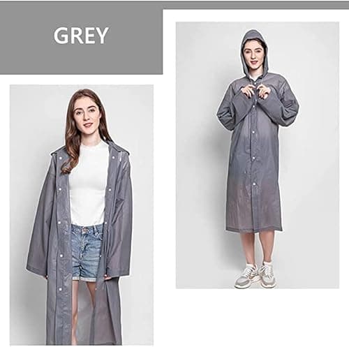 HACER EVA Waterproof Unisex Rain Coat Hooded Full Sleeves Outdoor Men, Women, Boys & Girls Rainwear Poncho Raincoat for Camping, Hiking & Travelling (Grey) 3