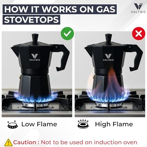 VALTRIC 2-in-1 Moka Pot Espresso Maker | Stovetop & Induction Compatible | 300ml Premium Aluminium | Italian Style Percolator Coffee Brewer | Brews 4–6 Cups | Espresso, Americano & More, Black 5