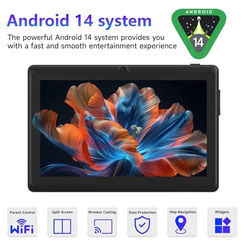 ICONLINK 7 Inch Android 14.0 Tablet with Protective Case, 8GB (3+5GB Expansion) RAM + 32GB ROM 1024*600 IPS Screen Dual Camera 3000mAh Battery Bluetooth 5.0 WiFi Tab (Black) 3