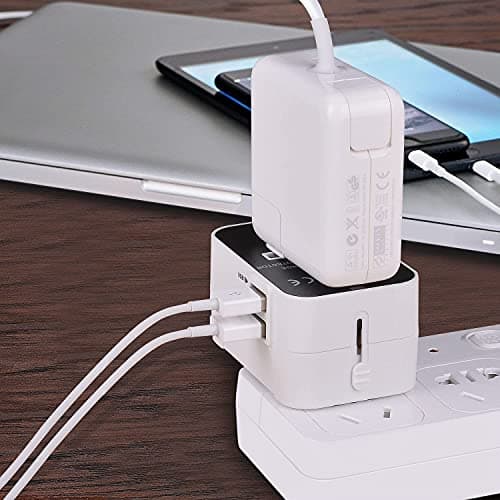 2 USB Ports Universal Travel Adapter, rts Worldwide International All in One Universal Power Wall Charger AC Power Plug Adapter Converter with 2 USB Charging Ports for USA EU UK AUS Cell Phone Laptop 4