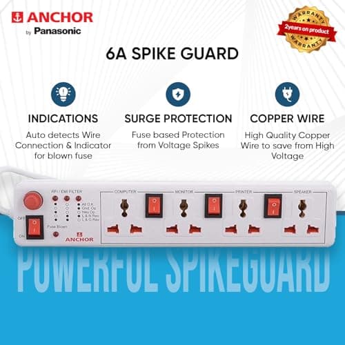 Anchor by Panasonic Spike Guard- 4 Universal Socket Shutter with Individual Switch - 4 Mtr (22569) 3