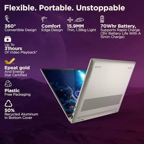 Lenovo Yoga 7 2-in-1 Intel Evo Core Ultra 5 226V (16GB RAM/512GB SSD/14 (35.5cm)/WUXGA OLED/Copilot+ PC/Windows 11/Office 2024/Yoga Pen/1Yr ADP/Seashell/1.38Kg), 83JQ00GDIN Convertible Laptop 5