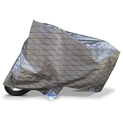 TUFFPAULIN Bike Cover, Standard Size, Silver Color, UV Protection & Water Resistant Dustproof Plastic Bike Body Cover for Two Wheeler, Scooter, Motor Cycle with Carry Bag- No. 1