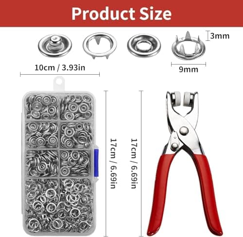 Gadgetglam Premium Snap Buttons Kit – 100 Sets 9.5mm Metal Fasteners in 10 Colors with Hand Pliers Tool, Five-Claw Copper Buckles for Sewing, DIY Crafts, Baby Clothes, Hats, Bibs & Rompers (Silver) 2