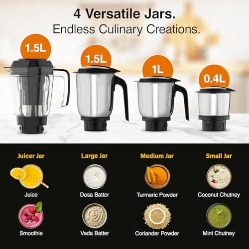 V-Guard Precia NX Juicer Mixer Grinder 750 W (New Launch) | 3-Year Motor Coverage | 4 Versatile Jars | Juicer, Large, Medium & Small | Compact ABS Body | SS Rust-Resistant Blades 5