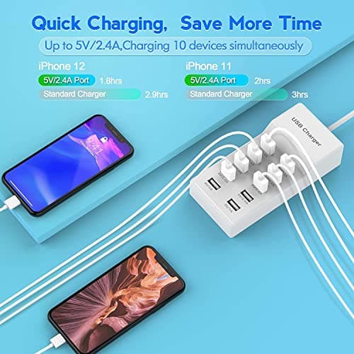 RuhZa USB Charging Stations 60w12A 10 Ports Multiple Charging Block/Power USB Strip for iPhone Android Smartphone Tablet Smart Watch Air-Pods Samsung and Multiple Charger Plug (RT-10P-USB-HUB-01) 2