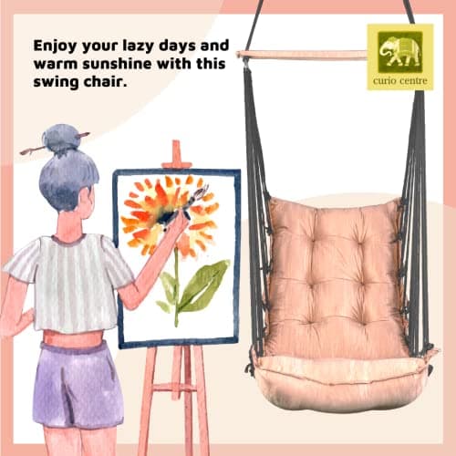 Curio Centre Cotton Swinging Hammock Hanging Swing Chair/Hammock Swing for Adults & Kids/Swing for Indoor Outdoor, Garden & Patio/Durable Portable Jhula/Swing for Home - Copper 5