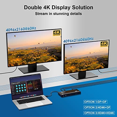 WAVLINK USB C Dual 4K HDMI&DP Universal Docking Station, Dual 4K@60Hz & Single 5K@60Hz 3