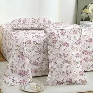 Story@Home 190 TC Cotton Double Bedsheet Set with 2 Pillow Covers | Soft Breathable Fabric | 250 x 225 cm Double Bed Sheet | Light Pink & Brown Floral Printed Bedding for Bedroom
