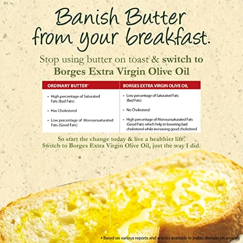 Borges Extra Virgin Olive Oil - 1L Glass |Unrefined & Cold Pressed Oil|Packed in Spain |75% MUFA | Rich in Antioxidants | Ideal For low heat cooking like sauteing & grilling, salad dressing 5