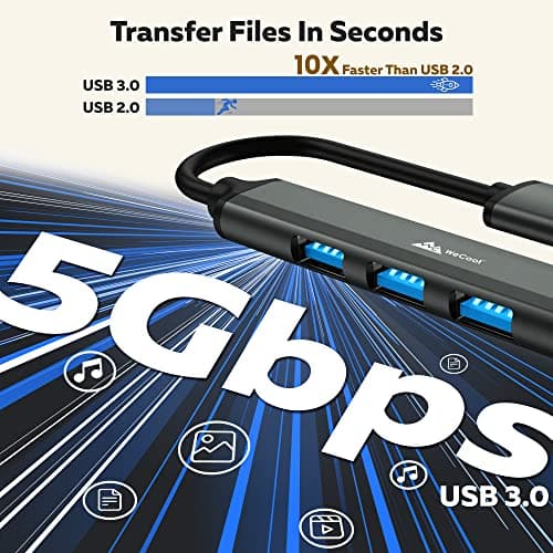 WeCool 4 Ports USB Hub (USB A to 4 USB-A Ports), 3 Ports USB 2.0 and 1 Port USB 3.0 for Super High Speed Data Transfer, USB hub 3.0 for pc, Laptop, HDD, Printer, Camera,Keyborad, Mouse 2