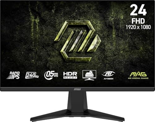 MSI MAG 245F X24 24-Inch Gaming Monitor, 1920x1080 FHD, Rapid IPS, 240Hz, 0.5ms, HDR Ready, AMD FreeSync™ Premium, Eye Care, AI Vision, HDMI 2.0b, DP 1.2a, Frame-Less, Vesa Mount, Black