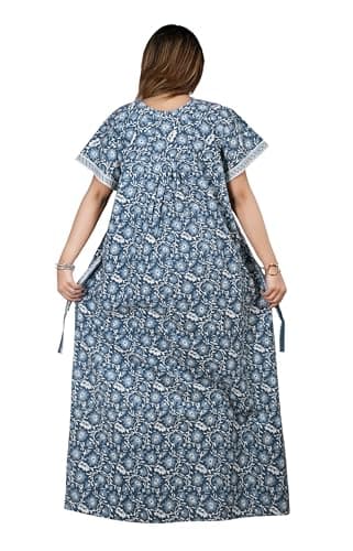 Nighty Maxi Gown for Women Front Zip Open | Pure Cotton Printed Floral Maxi Nighty Zip Style | Full Length Nightgown | Plus Size Loose Fit Summer Nightwear L -4XL (Firozi, 3XL) 2