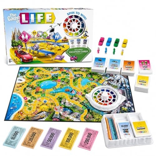 The Game of Life Family Board Game for Kids & Adults - Interactive Strategy Game with Spinner Wheel, Career House Pet Cards, Play Money & Cars for 2-4 Players Age 8+