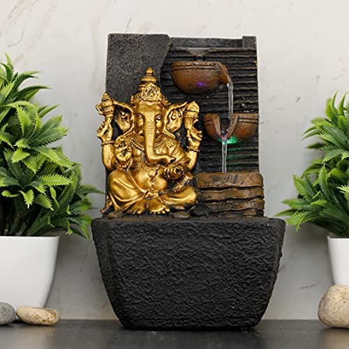 Global Grabbers Polyresin Table Top Indoor Outdoor Water Fall Fountain with LED Lights Home Decor Decoration Gift Gifting Items-GOL_BRO-SF21-(000) (MINI, GOL_BRO-SF21) 2