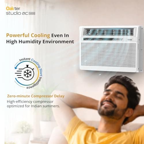 Oakter 0.5 Ton Inverter Studio AC 5000 (2026 Model) 3 Star | 6 Amp Plug | Low Power Consumption | 50°C Cooling | Surge Protection | Anti-Dust Filter | Ideal for 75 sq.ft Rooms 2