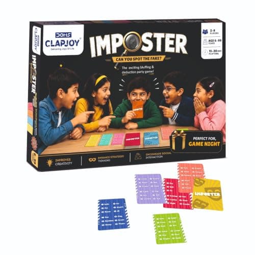 Clapjoy Board & Card Game – Imposter: Can You Spot The Fake? | 80 Cards | Bluffing & Deduction Party Game | Family Game Night | 15-30 Min Playtime | 2-8 Players | Gift for Ages 6, 7, 8, 9 & Up