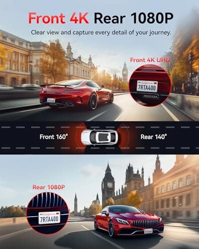 REDTIGER A4 4K+1080P Dual Dash Cam for Car, Clear Night View, 5.8GHz WiFi with App Control, GPS Tracking, Voice Control, Smart Touchscreen, 64GB Card Included, 24H Parking Monitor 4