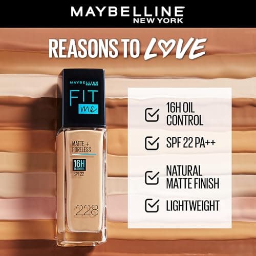 Maybelline New York Fit Me Matte + Poreless Liquid Foundation, pore minimising Foundation, lightweight formula suitable for daily use, Matte Finish Foundation for Indian Skin - 228 Soft Tan, 30 ml 3