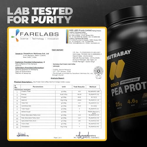 NUTRABAY Gold 100% Pea Protein Powder - 1kg, Cold Coffee | 25g Protein, 4.6g BCAA, 5g Fiber | Complete Amino Profile | Tastiest & Smoothest Vegan, Plant Protein | Muscle Gain & Fast Recovery 5