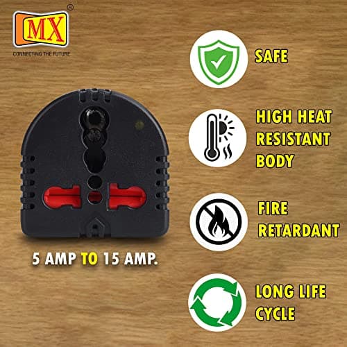 MX 2-Pack 3-Pin Universal Travel Adapter with Child Safety Shutter & Indicator – Converts US, UK, and Other Plugs to India, 5A to 15A Power Adapter 3